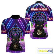 Load image into Gallery viewer, Dark Cat &amp; Neon Electric Men&#39;s Darts Shirt - Custom Name For Dart Players NYN0416