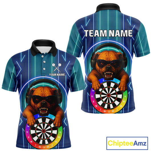 Darts & Cool Bulldog Tech Neon Men's Darts Shirt - Custom Name For Dart Players NYN0418