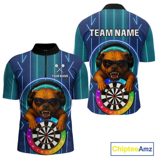 Darts & Cool Bulldog Tech Neon Men's Darts Shirt - Custom Name For Dart Players NYN0418