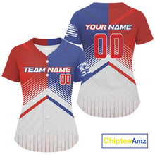 Load image into Gallery viewer, Custom Blue And Red Splashed Baseball Jersey For Women American Flag Youth Baseball Shirt NYN1305