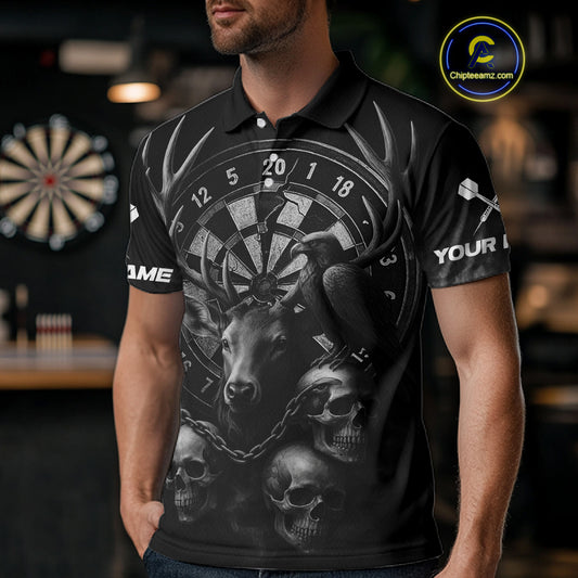 Custom Black Deer And Skull Cracked Dartboard Polo Dart Shirt For Men Dart Outfit Team Jersey NYN1312
