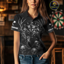 Load image into Gallery viewer, Custom Black Deer And Skull Cracked Dartboard Polo Dart Shirt For Women Dart Outfit Team Jersey NYN1312