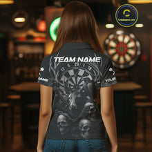 Load image into Gallery viewer, Custom Black Deer And Skull Cracked Dartboard Polo Dart Shirt For Women Dart Outfit Team Jersey NYN1312