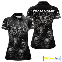 Load image into Gallery viewer, Custom Black Deer And Skull Cracked Dartboard Polo Dart Shirt For Women Dart Outfit Team Jersey NYN1312