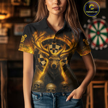 Load image into Gallery viewer, Custom Yellow Flames Deer Dartboard Polo Dart Shirt Flame Skull Dart Jersey For Women NYN1314