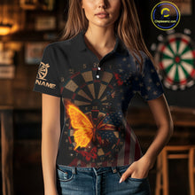 Load image into Gallery viewer, Custom Flame Butterflies Patriotic Polo Dart Shirt USA Flag Dartboard Dart Jersey For Women NYN1315