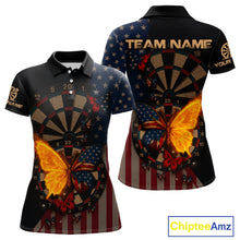 Load image into Gallery viewer, Custom Flame Butterflies Patriotic Polo Dart Shirt USA Flag Dartboard Dart Jersey For Women NYN1315