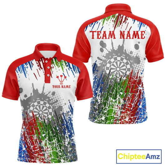 Dartboard Colorful Splashed Men's Darts Shirt - Custom Name For Players | Opt1 - Red NYN0683