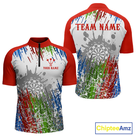 Dartboard Colorful Splashed Men's Darts Shirt - Custom Name For Players | Opt1 - Red NYN0683