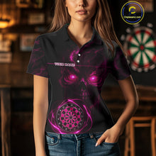 Load image into Gallery viewer, Custom Lightning Pink Skull Dartboard Polo Dart Shirt For Women Outfit Skull Dart Team Jerseys NYN0930