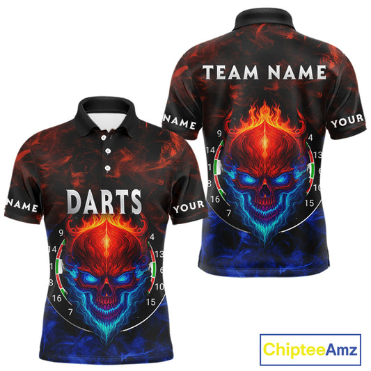Flame Skull Dartboard Men's Darts Polo Shirt - Custom Name For Players NYN0745