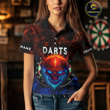 Load image into Gallery viewer, Flame Skull Dartboard Women&#39;s Darts Polo Shirt - Custom Name For Players NYN0745