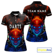 Load image into Gallery viewer, Flame Skull Dartboard Women&#39;s Darts Polo Shirt - Custom Name For Players NYN0745