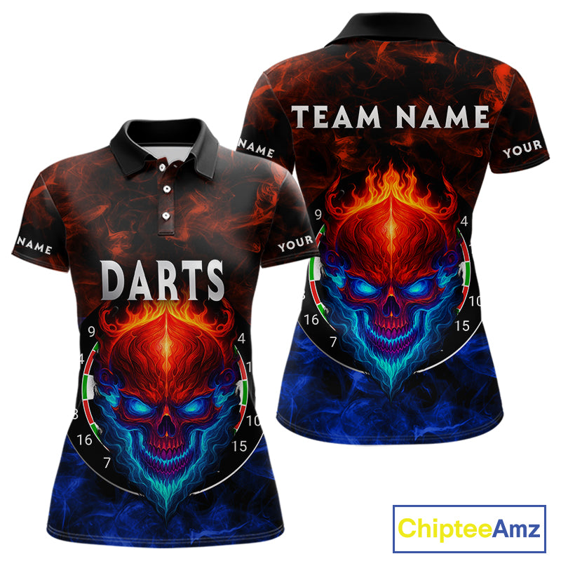 Flame Skull Dartboard Women's Darts Polo Shirt - Custom Name For Players NYN0745