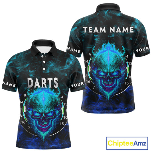 Flame Skull Dartboard Men's Darts Polo  Shirt - Custom Name For Players NYN0746