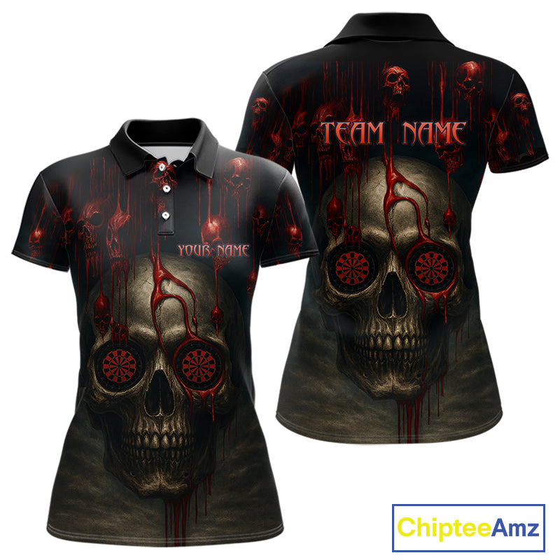 Custom Women's Darts Polo Shirts Red Dripping Blood Skull For Darts Jersey NYN0775
