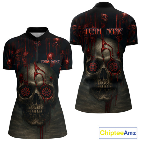 Custom Women's Darts Quarter-Zip Shirts Red Dripping Blood Skull For Darts Jersey NYN0775