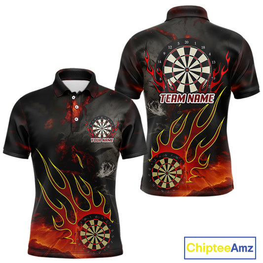 Flaming Dartboard Grunge Custom Red Dart Polo Shirts For Men, Dart Team Jerseys NYN0793