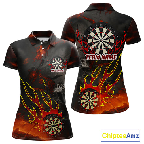 Flaming Dartboard Grunge Custom Red Dart Polo Shirts For Women, Dart Team Jerseys NYN0793