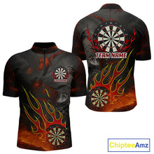 Load image into Gallery viewer, Flaming Dartboard Grunge Custom Red Dart 1/4-Zip Shirts For Men, Dart Team Jerseys NYN0793