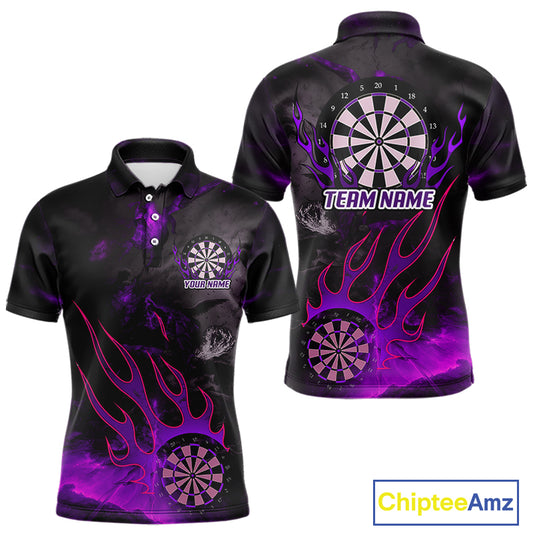Flaming Dartboard Grunge Custom Purple Dart Polo Shirts For Men, Dart Team Jerseys NYN0794