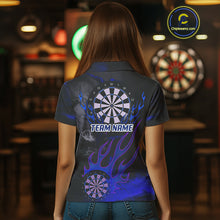 Load image into Gallery viewer, Flaming Dartboard Grunge Custom Blue Dart Polo Shirts For Women, Dart Team Jerseys NYN0795