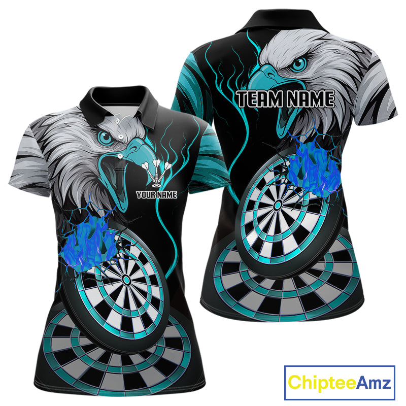 Eagle & Turquoise Crack Darts Custom Funny Dart Polo Shirts For Women, Dart Team Jerseys NYN0799