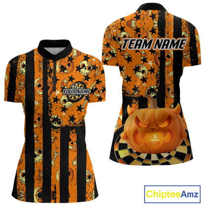 Pumpkin & Dartboard Custom Funny Halloween Dart 1/4-Zip Shirts For Women, Dart Team Jerseys NYN0805