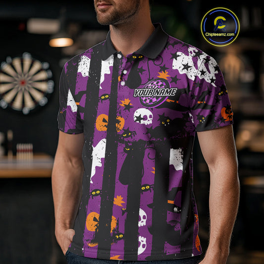 Pumpkin & Dartboard Custom Funny Halloween Dart Polo Shirts For Men, Dart Team Jerseys NYN0806