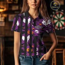 Load image into Gallery viewer, Pumpkin &amp; Dartboard Custom Funny Halloween Dart Polo Shirts For Women, Dart Team Jerseys NYN0806