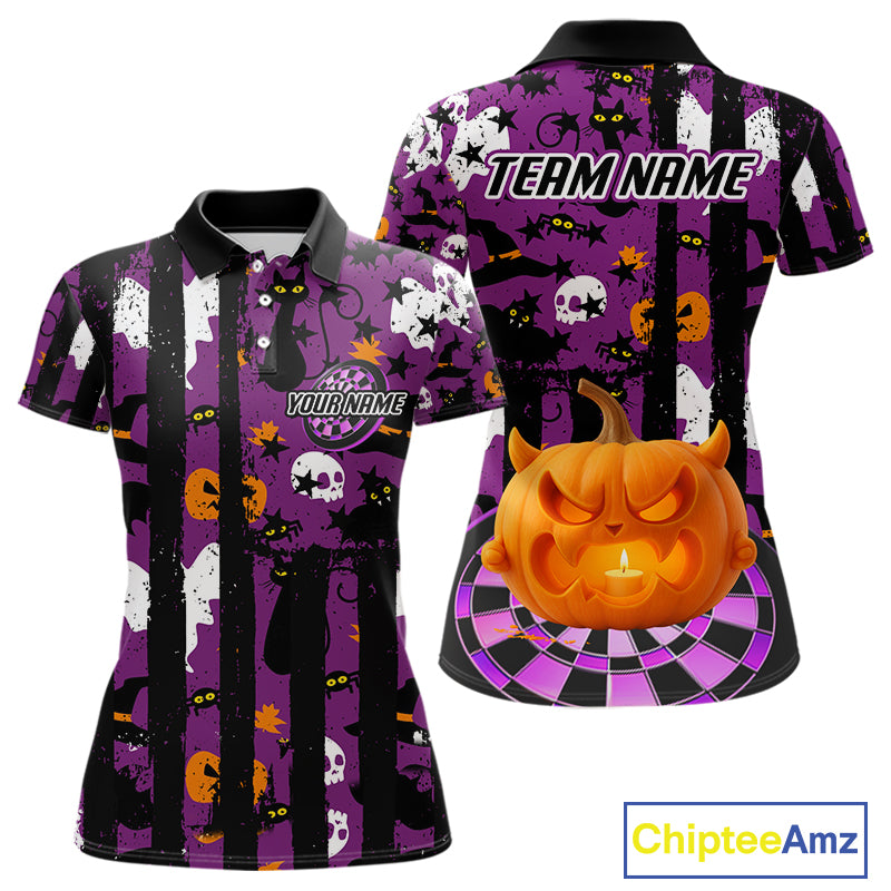 Pumpkin & Dartboard Custom Funny Halloween Dart Polo Shirts For Women, Dart Team Jerseys NYN0806