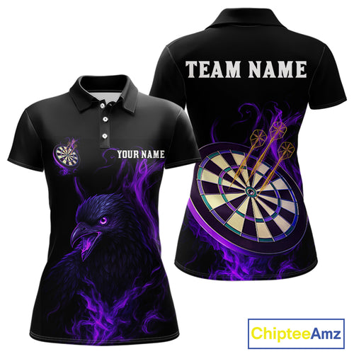 Custom Purple Flames Darts Raven Gothic Polo Darts Jerseys For Women Outfits Dart Jersey NYN0867
