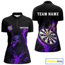 Load image into Gallery viewer, Custom Purple Flames Darts Raven Gothic 1/4-Zip Darts Jerseys For Women Outfits Dart Jersey NYN0867