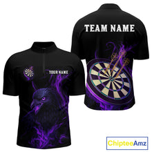 Load image into Gallery viewer, Custom Purple Flames Darts Raven Gothic 1/4-Zip Darts Jerseys For Men Outfits Dart Jersey NYN0867