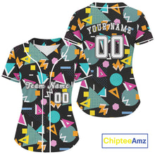 Load image into Gallery viewer, Retro 80S Memphis Baseball Jersey For Women Custom Colorful Geometric Baseball Shirt Outfits NYN0876