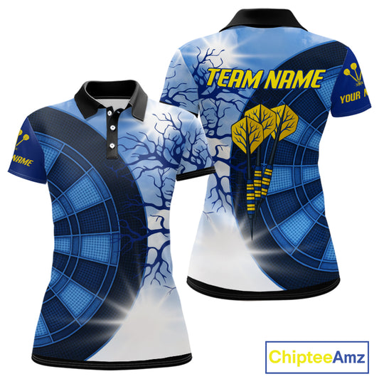 Blue Dartboard & Yellow Dart Arrows Women's Dart Shirt - Custom Name For Darts Jersey NYN0444