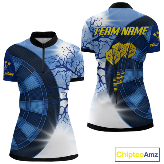 Blue Dartboard & Yellow Dart Arrows Women's Dart Shirt - Custom Name For Darts Jersey NYN0444