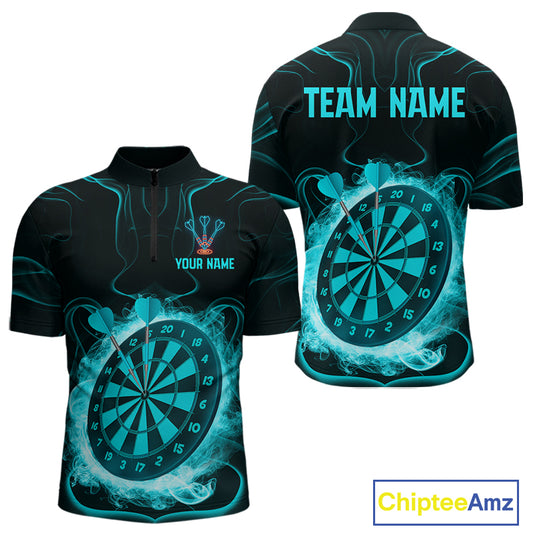 Lightning Smoke Turquoise Dartboard Men's Darts Shirt - Custom Name For Players NYN0470
