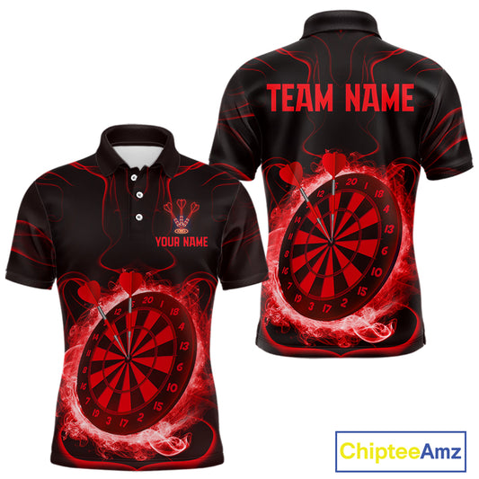 Lightning Smoke Red Dartboard Men's Darts Shirt - Custom Name For Darts Jersey NYN0471