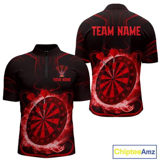 Lightning Smoke Red Dartboard Men's Darts Shirt - Custom Name For Darts Jersey NYN0471