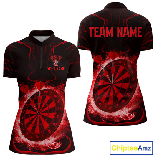 Lightning Smoke Red Dartboard Women's Darts Shirt - Custom Name For Darts Jersey NYN0471