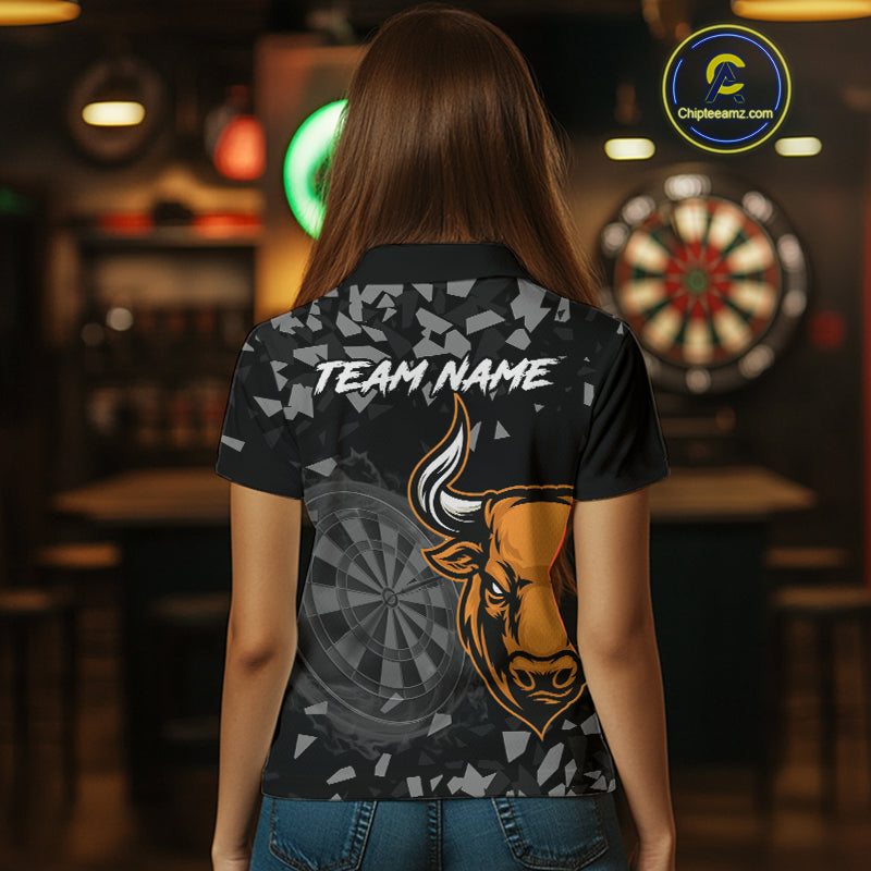 Bull & Dartboard Custom Grunge Women's Darts Polo Shirt - Orange Darts Team Jersey NYN0717