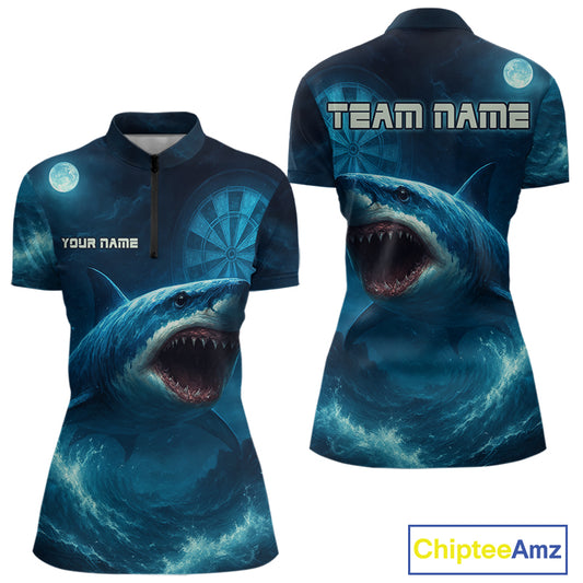 Custom Cobalt Shark Dartboard Darts 1/4-Zip Shirt For Women Darts Tournament Team Jersey NYN0965