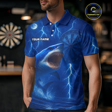 Load image into Gallery viewer, Custom Shark Dark Blue Lightning Dartboard Darts Polo Shirt For Men Darts Team Jersey NYN0966