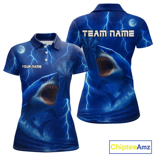 Custom Shark Dark Blue Lightning Dartboard Darts Polo Shirt For Women Darts Team Jersey NYN0966