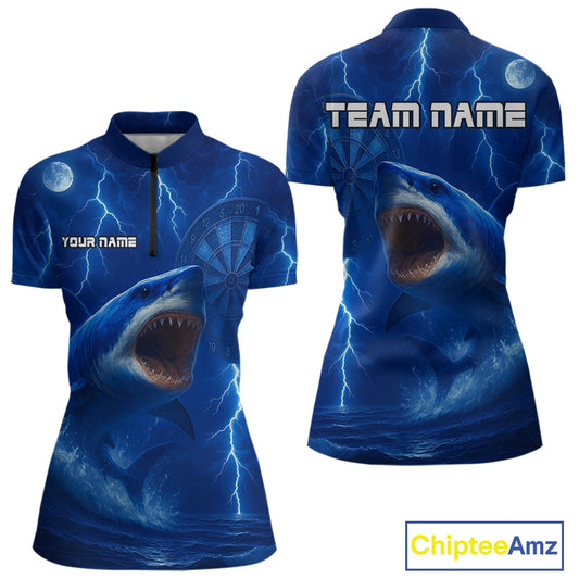 Custom Shark Dark Blue Lightning Dartboard Darts 1/4-Zip Shirt For Women Darts Team Jersey NYN0966