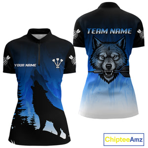 Persionalized Wolf-Head Dart Arrows Blue Dart Shirt For Women, Dart Team Jerseys NYN0112