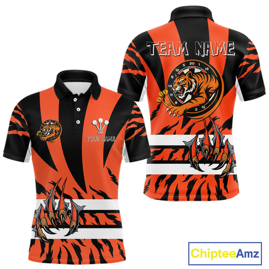 Fierce Tiger & Claws Dartboard Men's Orange Darts Shirt - Custom Name For Players NYN0479