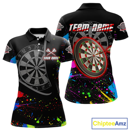 Red Dartboard Multicolored Splashes Women's Darts Shirt - Custom Name For Players NYN0494