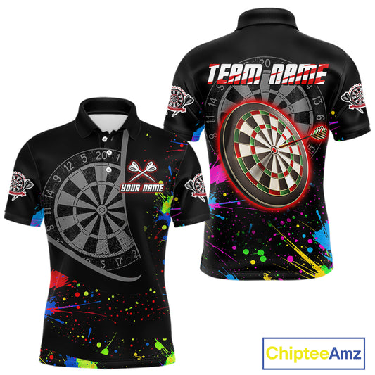 Red Dartboard Multicolored Splashes Men's Darts Shirt - Custom Name For Players NYN0494